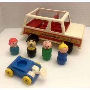 Vintage Fisher Price Little People Jeep #992 + Family Figures Lot of 6 Camping